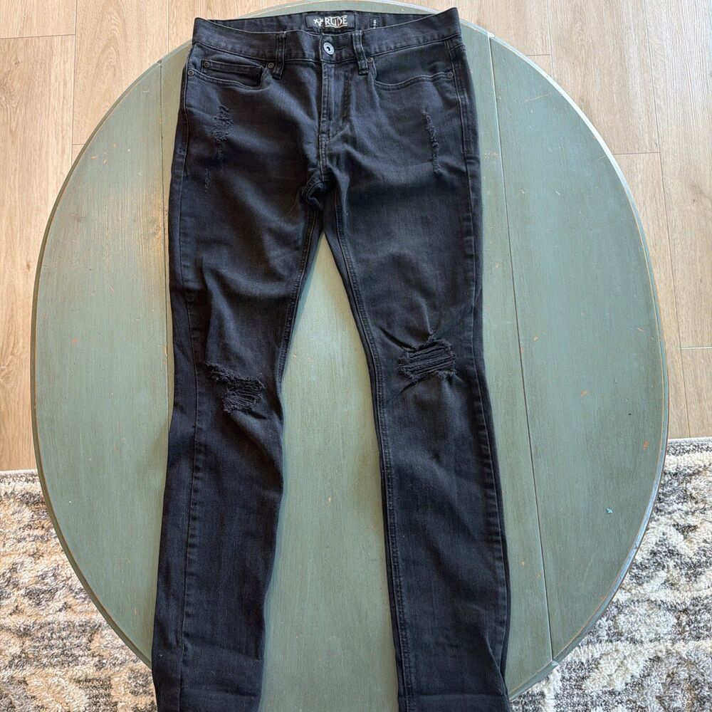 Rude Men’s Black Distressed Super Skinny Fit Jeans 721480 Size 30x32
